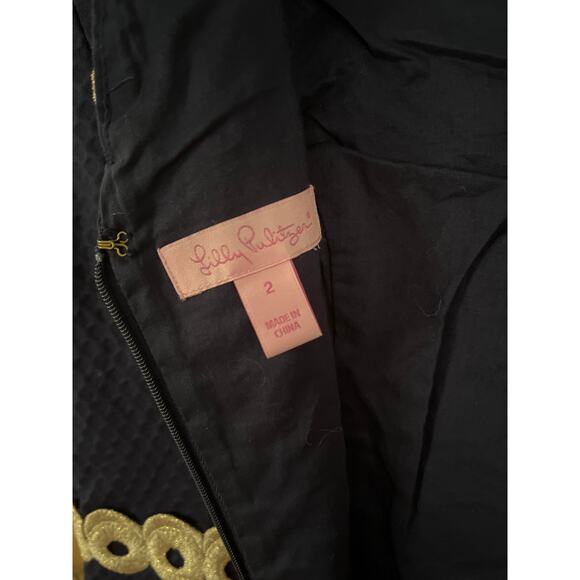 Lilly Pulitzer Esme Dress in Navy with Gold Metallic Trim Size 2 - Picture 6 of 9